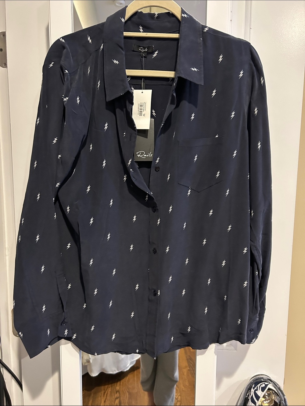 Rails Men’s Navy Button-Down Shirt with White Lightning Print